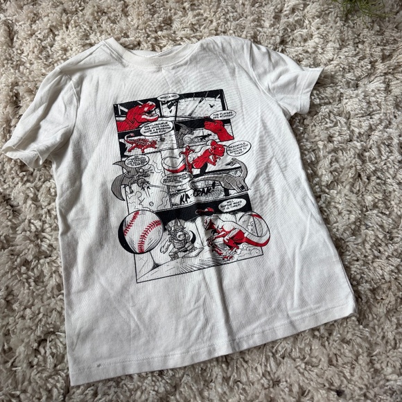 Cat & Jack Tops - Soft Cat & Jack graphic dinosaur baseball comic, funny, unique White T-Shirt tee